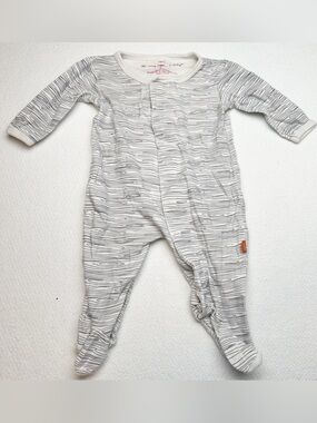 Magnificent Baby Gray & White Striped Footed One-Piece